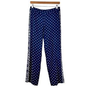 Cabi Track Star Pants SZ 2 Mixed Print Trouser Fluid leg Navy White Style 5176